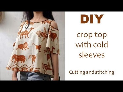 DIY crop top with cold sleeves.off shoulder cutting and stitching full tutorial