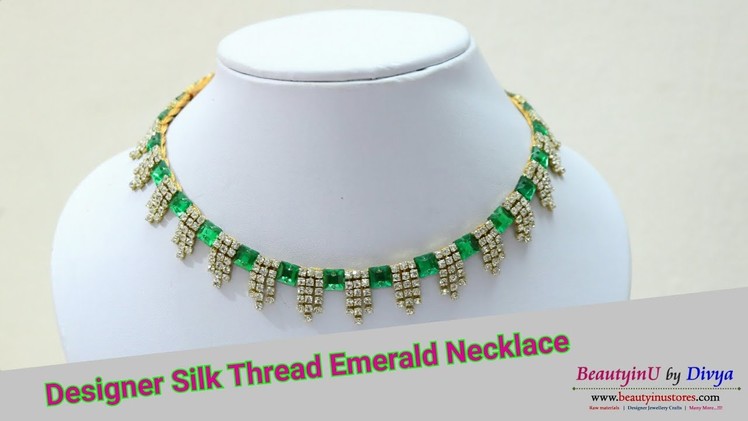 DIY.Easy and simple Designer Silk Thread Emerald Necklace Making at Home. Silk Thread Jewelry