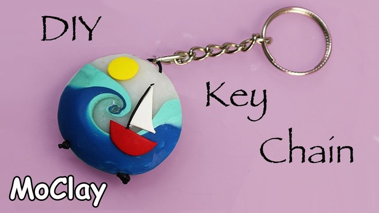 Diy Key chain with a swirl summer bead -Polymer clay tutorial