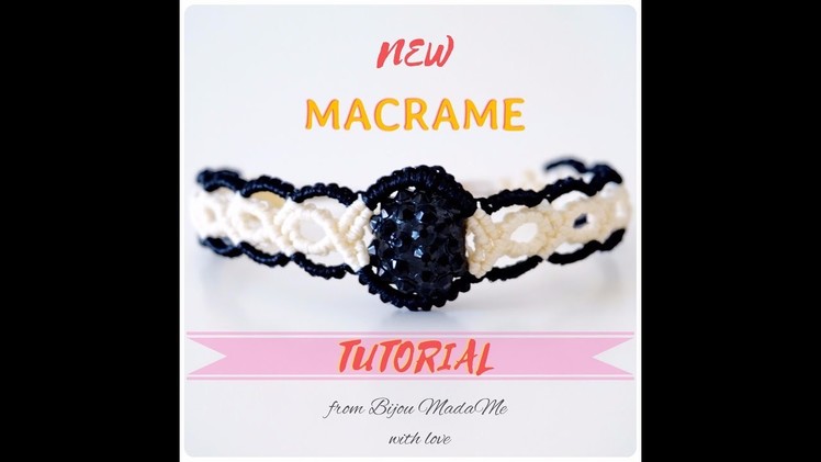 DIY macrame jewelry tutorial. How to make easy black and white macrame bracelet with a bead