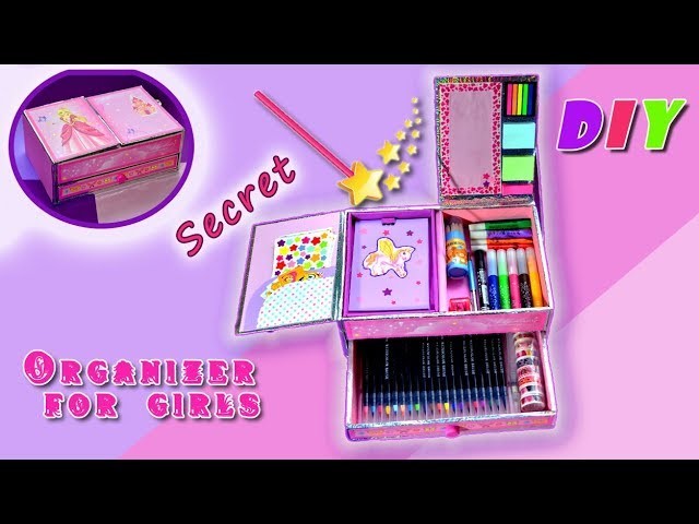 DIY.Organizer for girls.Back to school.Cardboard.Desktop organizer.
