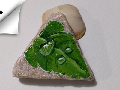 DIY Rock painting tutorial Leaf with droplets