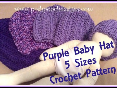 Purple Baby Hat Crochet Pattern - 5 Sizes