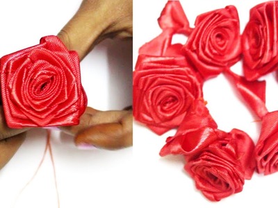 Satin Ribbon Rose Flower Making Step By Step | DIY Roses with Ribbon