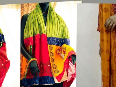 Stitch Designer Dupatta. Chunni | DIY Make two color designer hijab  Saree  Patchwork Method : Easy