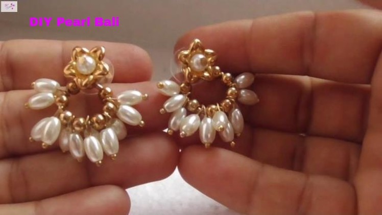 Bali type pearl earrings||How to make pearl bali earrings|| home tutorials