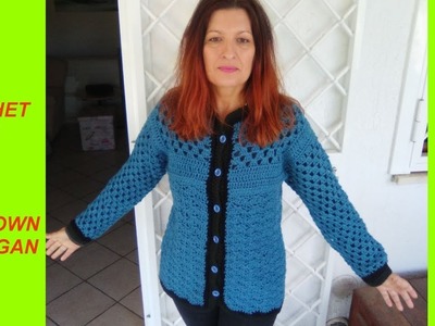 CROCHET TOP DOWN CARDIGAN GRANNY AND SHELLS any size tutorial
