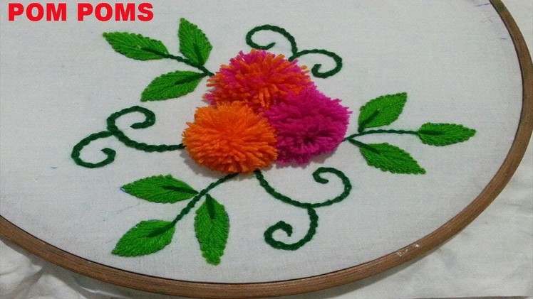 Hand embroidery.How to make Pom Pom flowers.Embroidery work.Disha Handwork Gallery#13
