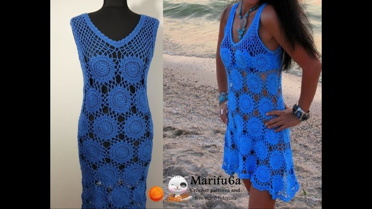 How to crochet blue dress with motifs all sizes free tutorial by marifu6a