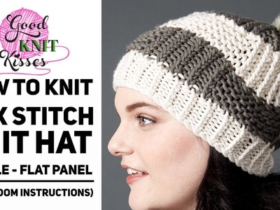 How to Knit a Box Stitch Knit Hat with Pompom (Great for team colors, too)