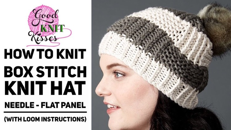 How to Knit a Box Stitch Knit Hat with Pompom (Great for team colors, too)