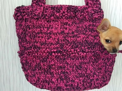 How to knit a pet carrier (Chihuahua puppy size in the video)