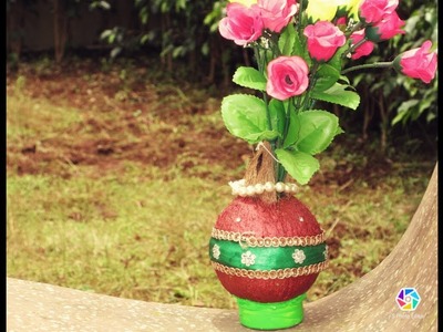 How to make flower pot from Coconut shell-Ganesh festival decoration-diy
