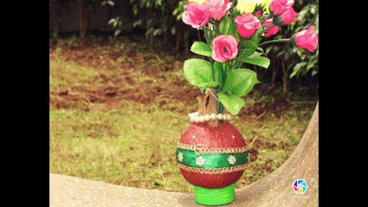 How to make flower pot from Coconut shell-Ganesh festival decoration-diy