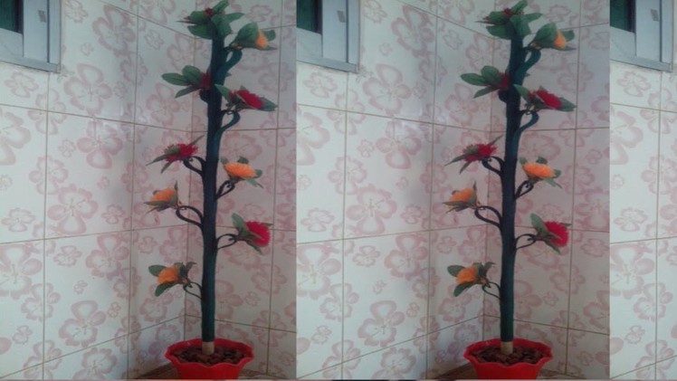 How to make wool pom pom flower  plant. tree. Making marigold  flower.