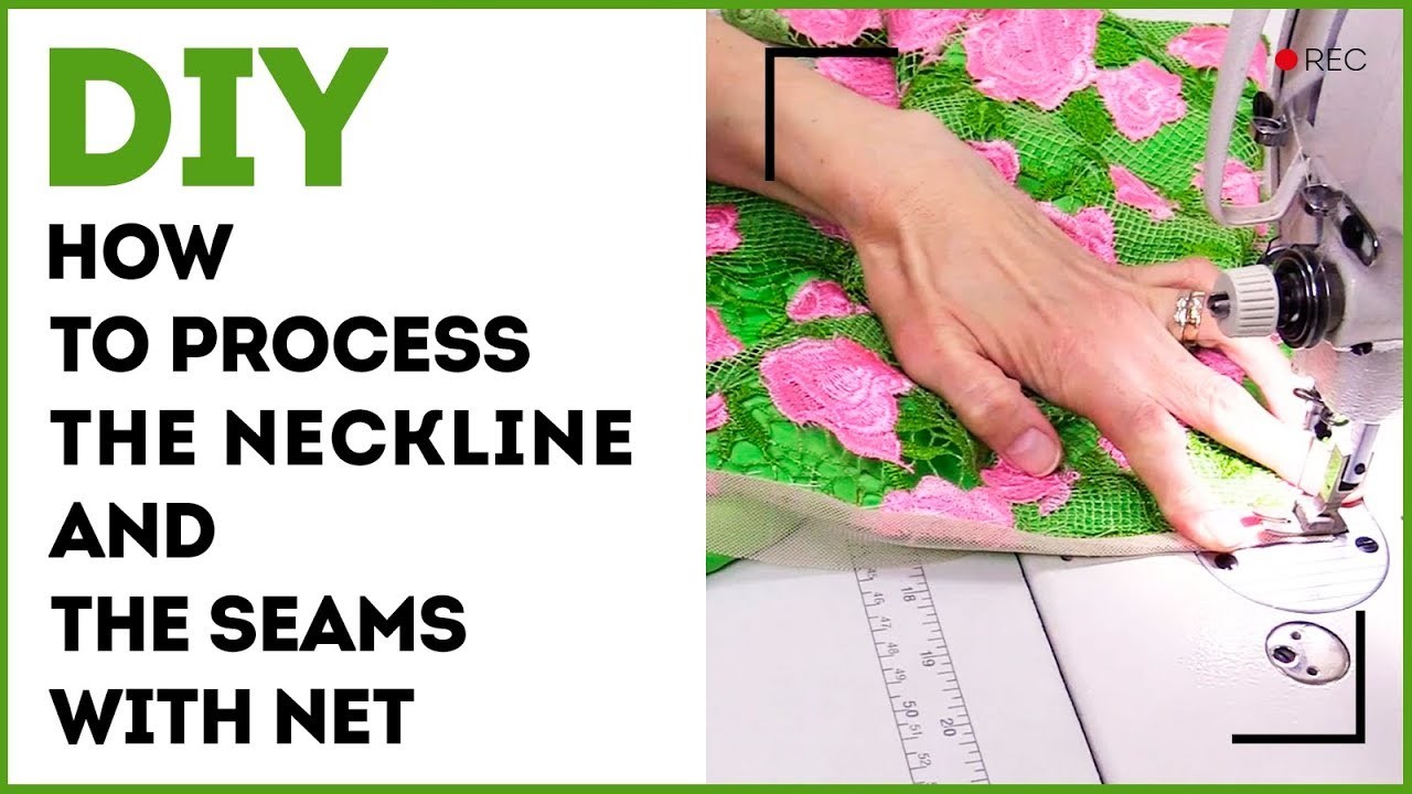 How to process the neckline and the seams with net. Making lacy dress for a girl. Sewing tutorial.