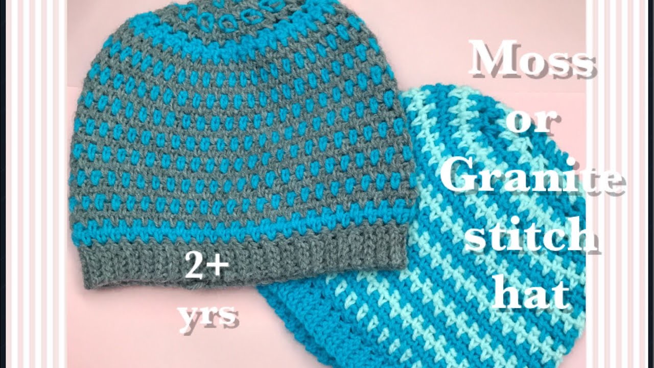 Moss or Granite Crochet Stitch hat for child 2+ yrs #77