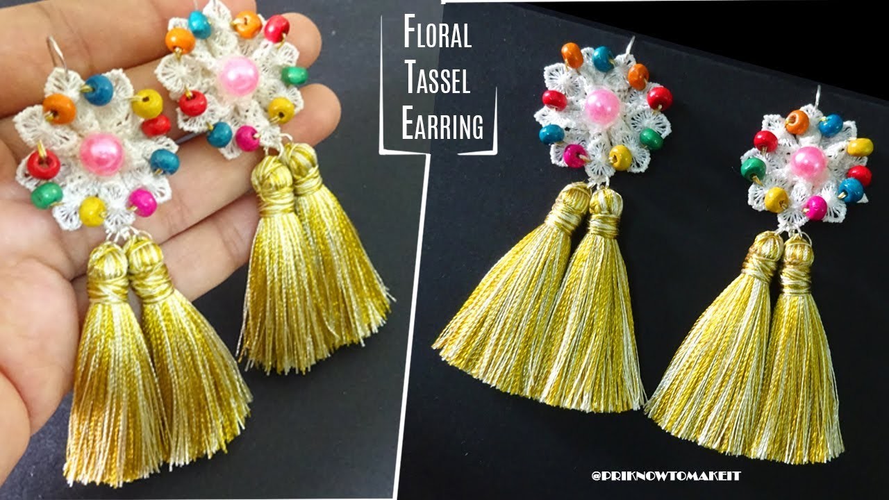 Tassel earrings | How to make silk thread Tassel earrings at home | Floral diy earrings for navratry
