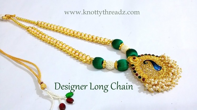 This video shows How to make Silk Thread Designer Long Neck Chain | Ethnic Necklace |  Long Chain