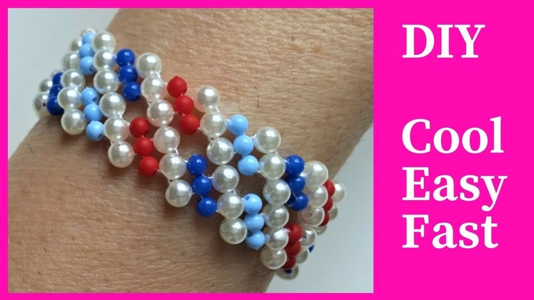 DIY bracelet with 4 colors of beads. How to make a beautiful bracelet super easy
