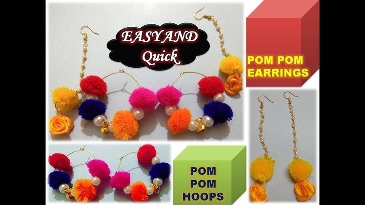 DIY Navratri Jewellery.How to make Pom Pom Earrings. Pom poms