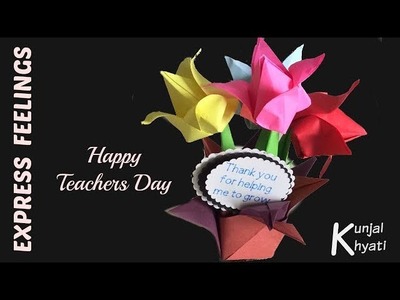 DIY- Teacher's day gift ideas| How to make a teacher's day card | DIY easy tulip garden making |