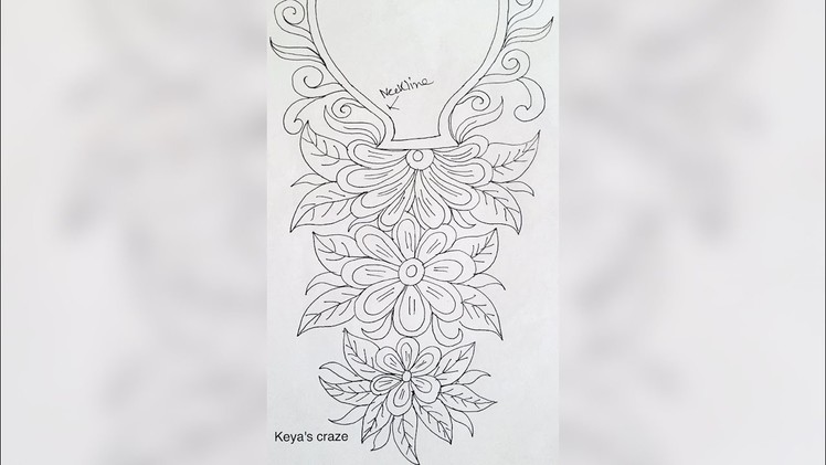 Hand embrodiary design | How to draw an easy neckline design for hand embroidery | 115