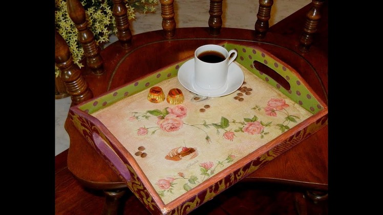 How to Decoupage and Vintage an Unfinished Wood Tray ---Crackled Tray Project