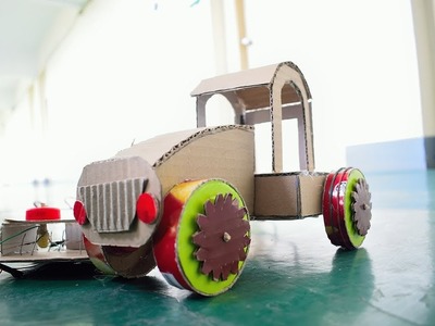 How to make a cheap remote control cardboard tractor car using waste.recycled materials for kids