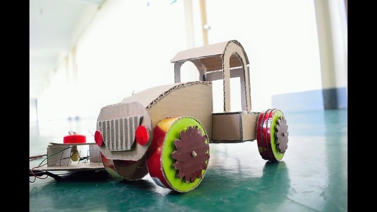 How to make a cheap remote control cardboard tractor car using waste.recycled materials for kids