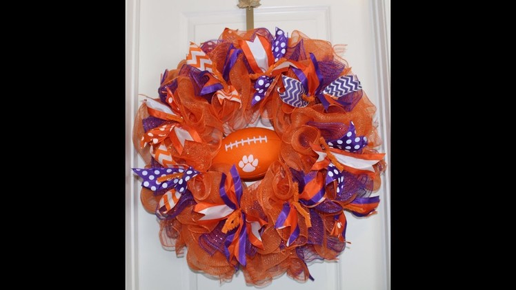 How to make a deco mesh football wreath using 21in ruffle technique 30in cuts with less fray