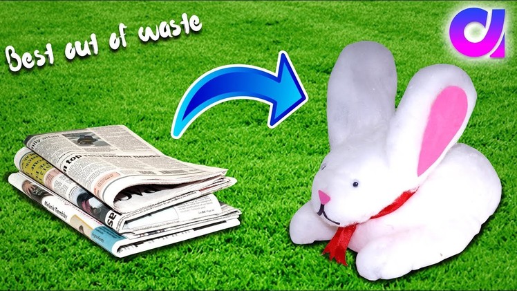 How to make cute rabbit from waste newspaper | Best out of waste | Artkala 285.
