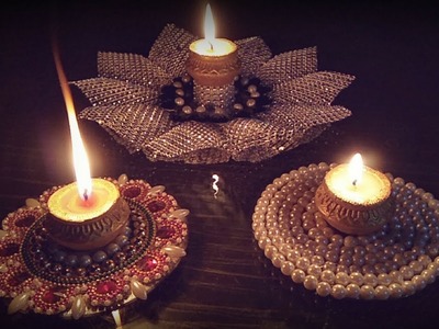 How to make diya holder with cd |diwali decoration ideas at home |tea light candle holder