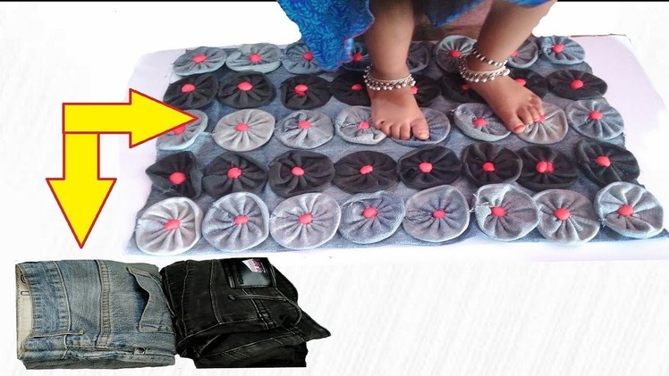 How to make Doormat with old jeans |Make Awesome Door Mat,Rugs,Table Mat,Carpet from old waste Cloth