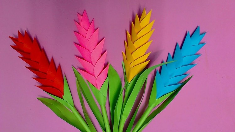 How to Make Heliconia Flower with Color Paper | DIY Paper Flowers Making