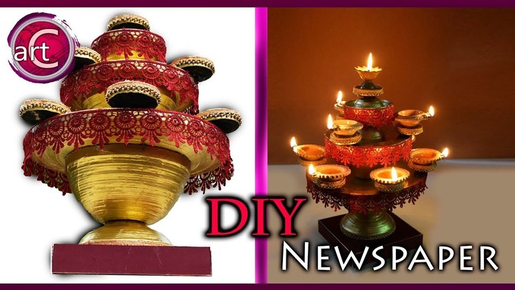HOW TO make : Newspaper Diya Stand|Fire proof|Best out of waste|Art with Creativity 259