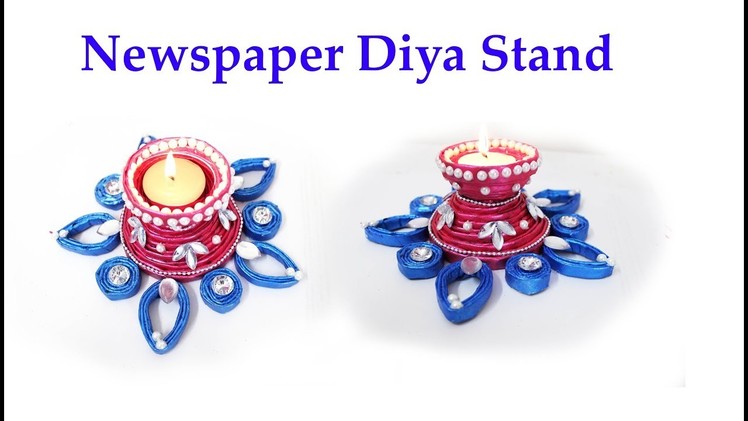How to make Newspaper Diya Stand | Newspaper candle holder