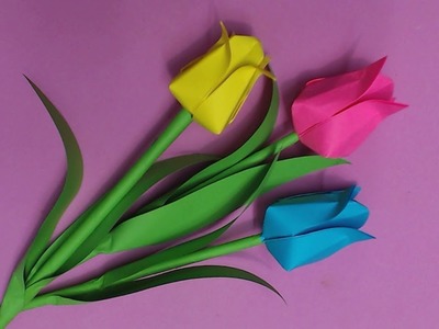 How to Make Tulip Flower with Color Paper | DIY Paper Flowers Making