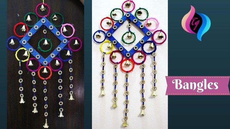 How to make wall hanging with bangles and yarn - Old bangles craft - Home decoration using bangles