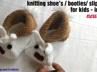 Knitting kids shoe's.booties.slippers - Hindi, bachche ki mojen banana, bunayi Hindi me