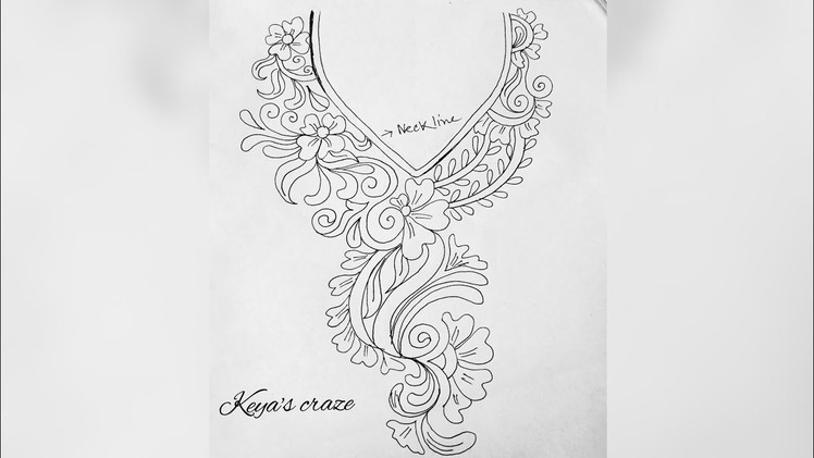Neck design drawing for hand embrodiary | How to draw an easy neckline design for  Kameez.dress |111