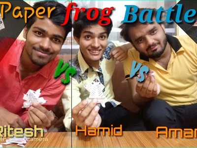 Paper frog battle. Origami how to make paper jumping frog