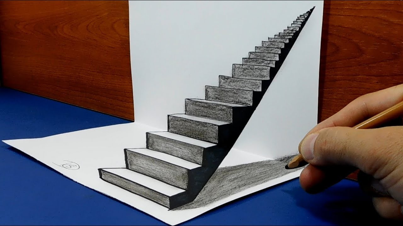 3D Trick Art on Paper, How to draw, Stairway to Heaven