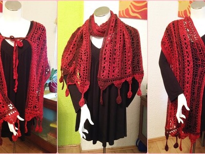Crocheted multifunctional scarf.shawl.wrap with leaves Part 1 - Step by step for beginners!