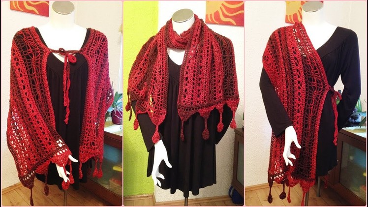 Crocheted multifunctional scarf.shawl.wrap with leaves Part 1 - Step by step for beginners!