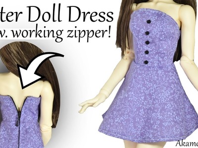 How to: Doll Skater Dress w. working Zipper - BJD. Barbie Clothes Tutorial