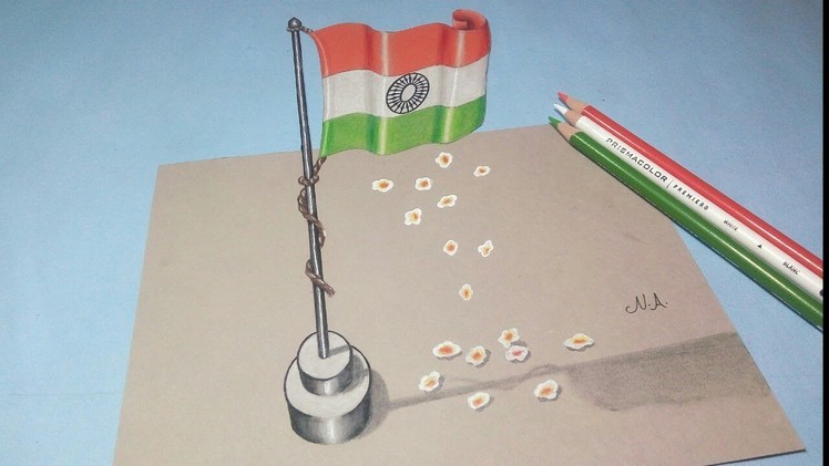How to draw 3D flag of India  ( Tiranga )