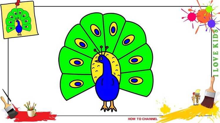 How to draw a Peacock EASY & SLOWLY step by step for kids and beginners