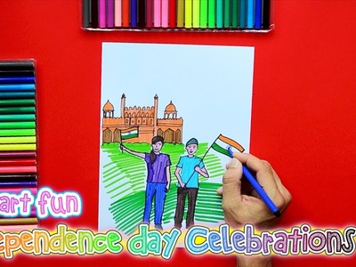 How to draw and color Independence Day celebrations - Red Fort, India