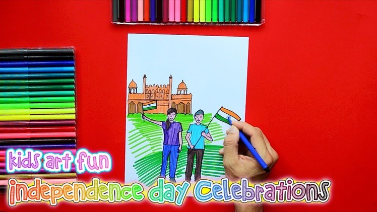 How to draw and color Independence Day celebrations - Red Fort, India